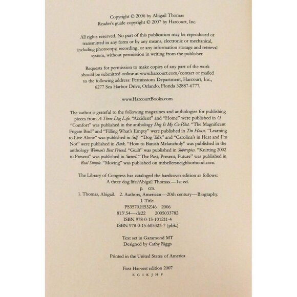 A Three Dog Life By Abigail Thomas 2006 Trade Paperback - Picture 5 of 5